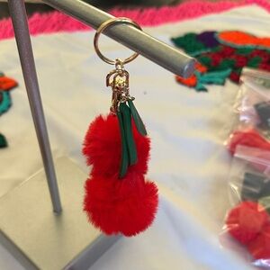 Keychain/Bag Charm Pom Pom Red Cherries 🍒